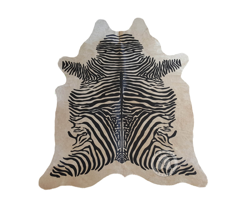 Zebra Black Stripes on Beige Cowhide Rug