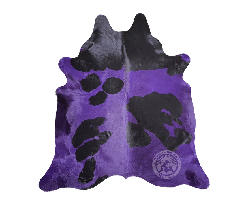 Dyed Purple on Black Cowhide Rug