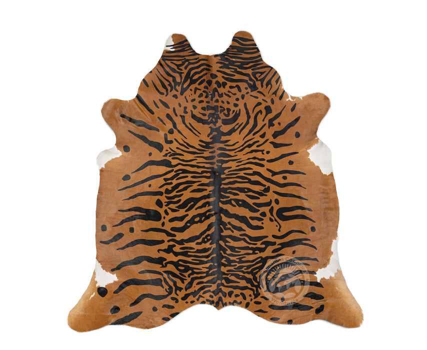 Bengal Tiger on Caramel Cowhide Rug