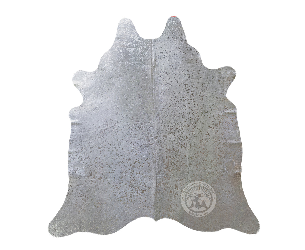 Off White Cowhide Rug Devore Metallic Silver on Off White Cowhide Rug — Luxury Cowhides