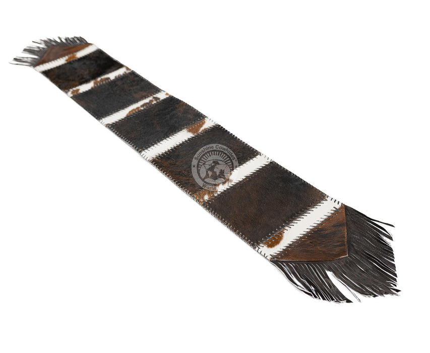 Cowhide Table Runner Tricolor (With fringe)