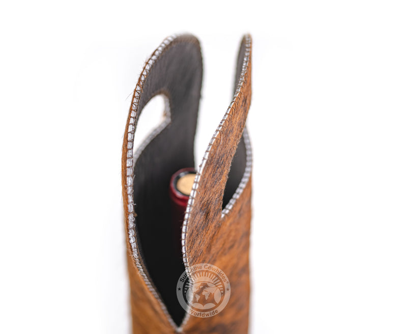 Cowhide Wine Bottle Holder - Brindle Reddish