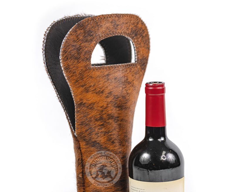 Cowhide Wine Bottle Holder - Brindle Reddish