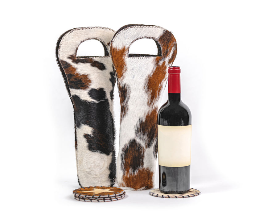 Cowhide Wine Bottle Holder - Tricolor