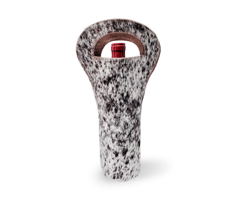 Cowhide Wine Bottle Holder - Salt & Pepper Black