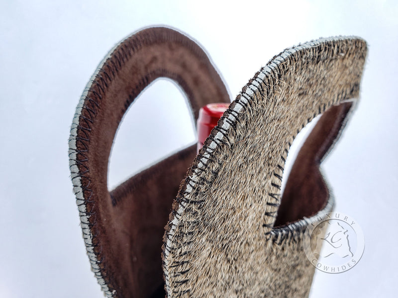 Cowhide Wine Bottle Holder - Greyish