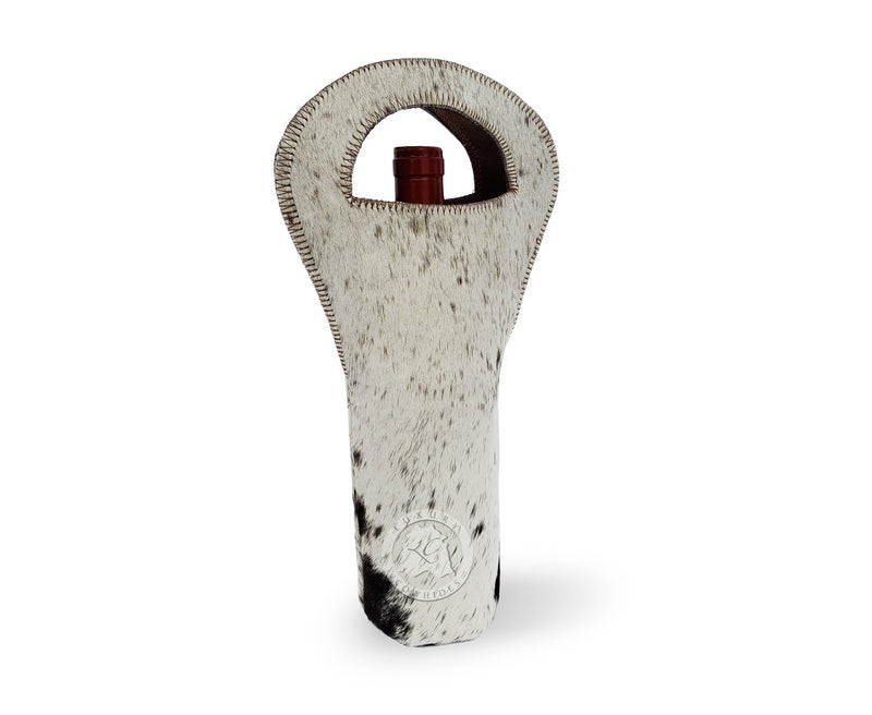 Cowhide Wine Bottle Holder - Salt & Pepper Mostly White