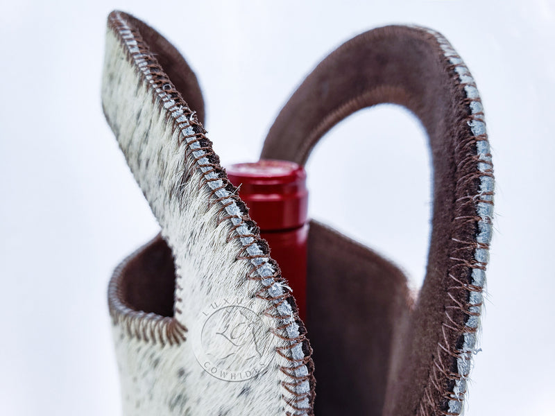 Cowhide Wine Bottle Holder - Salt & Pepper Mostly White