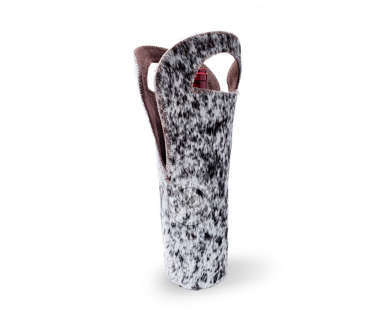 Cowhide Wine Bottle Holder - Salt & Pepper Black
