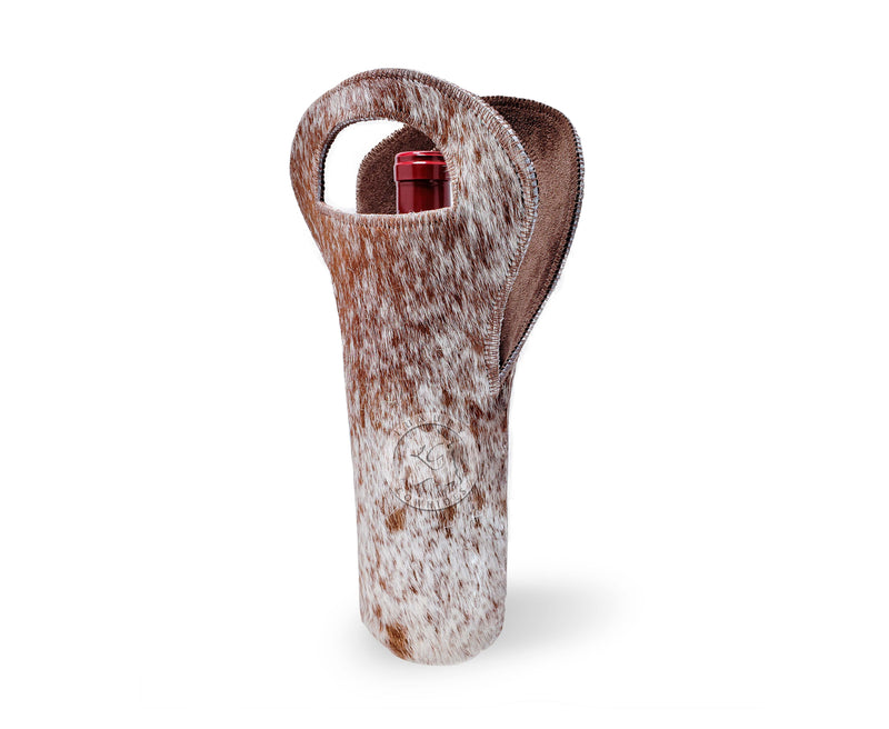 Cowhide Wine Bottle Holder - Salt & Pepper Brown
