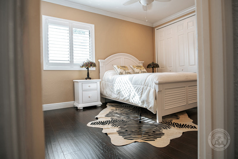 Zebra Black Stripes on Beige Cowhide Rug