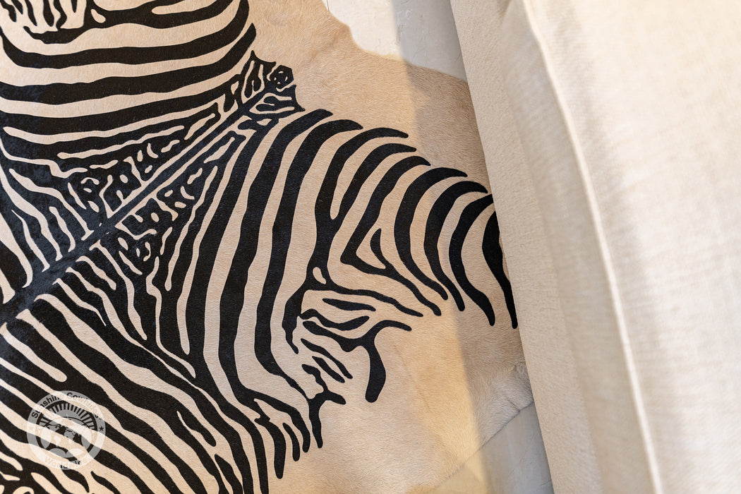 Zebra Black Stripes on Beige Cowhide Rug