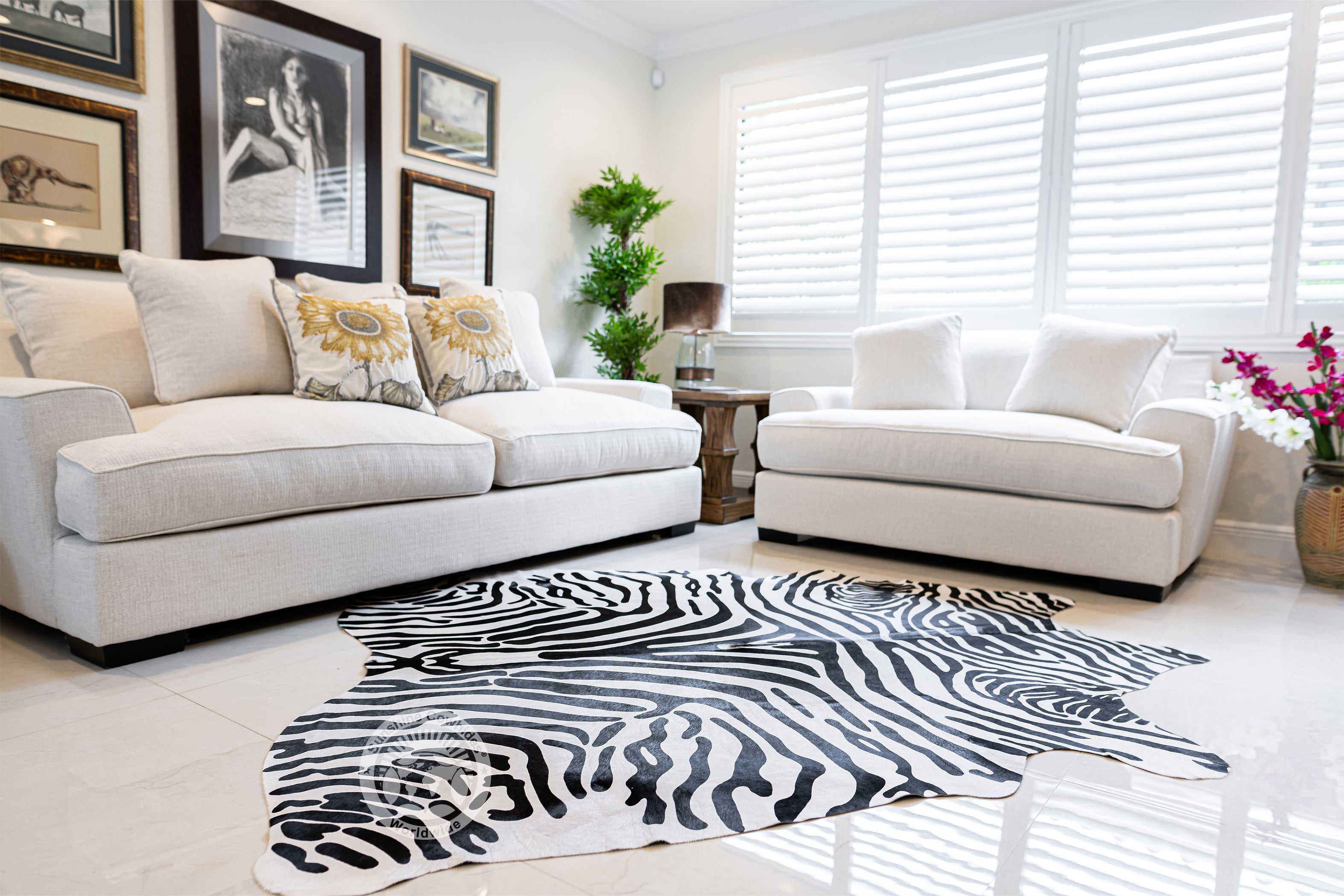 Zebra Black Stripes on Off White Cowhide Rug — Luxury Cowhides