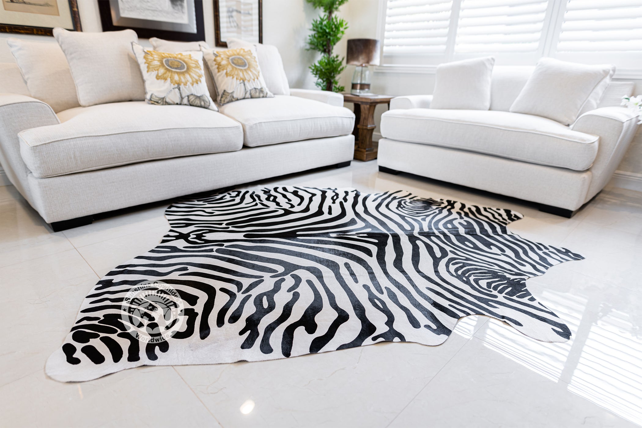 Zebra Black Stripes on Off White Cowhide Rug — Luxury Cowhides