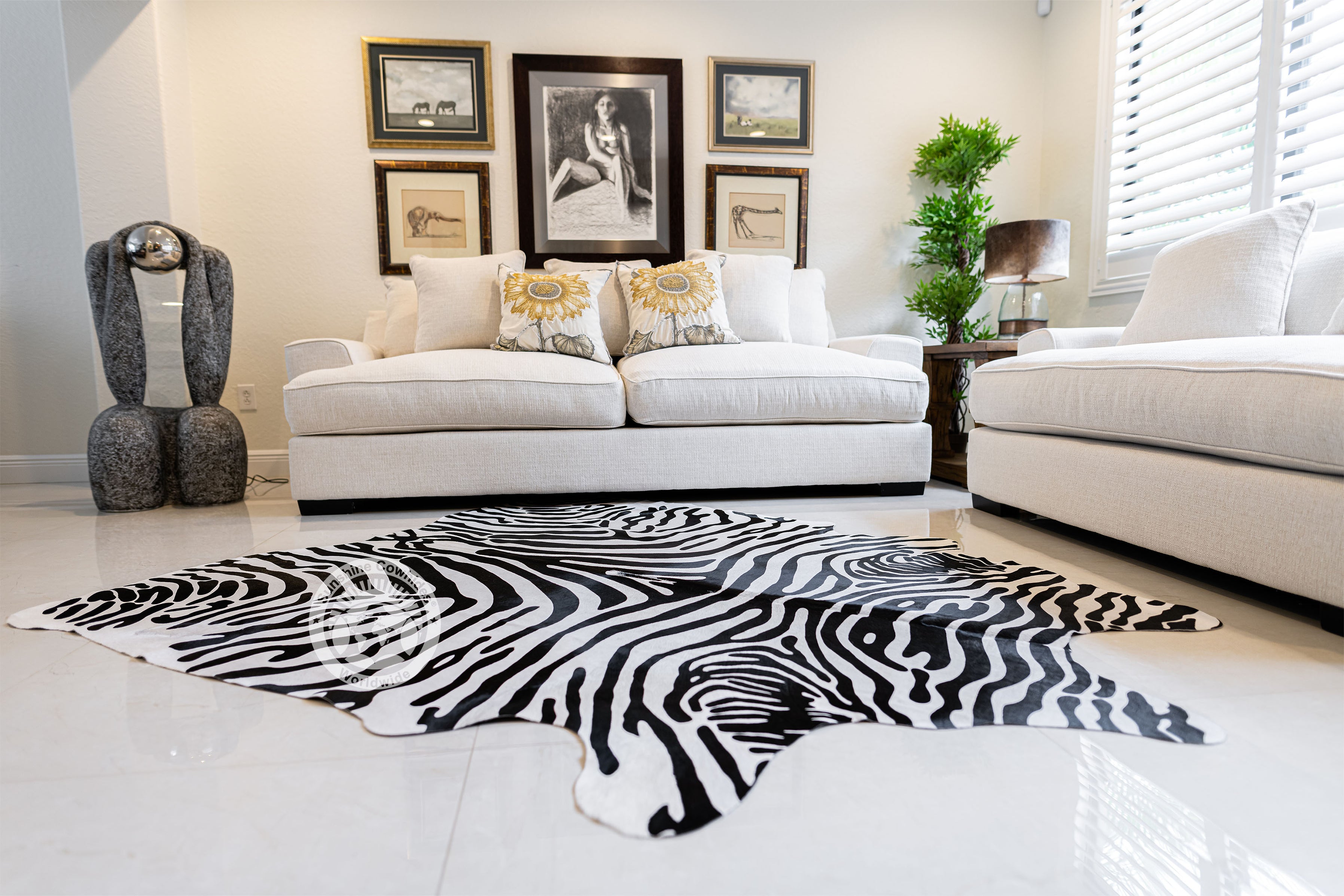 Zebra Black Stripes on Off White Cowhide Rug — Luxury Cowhides