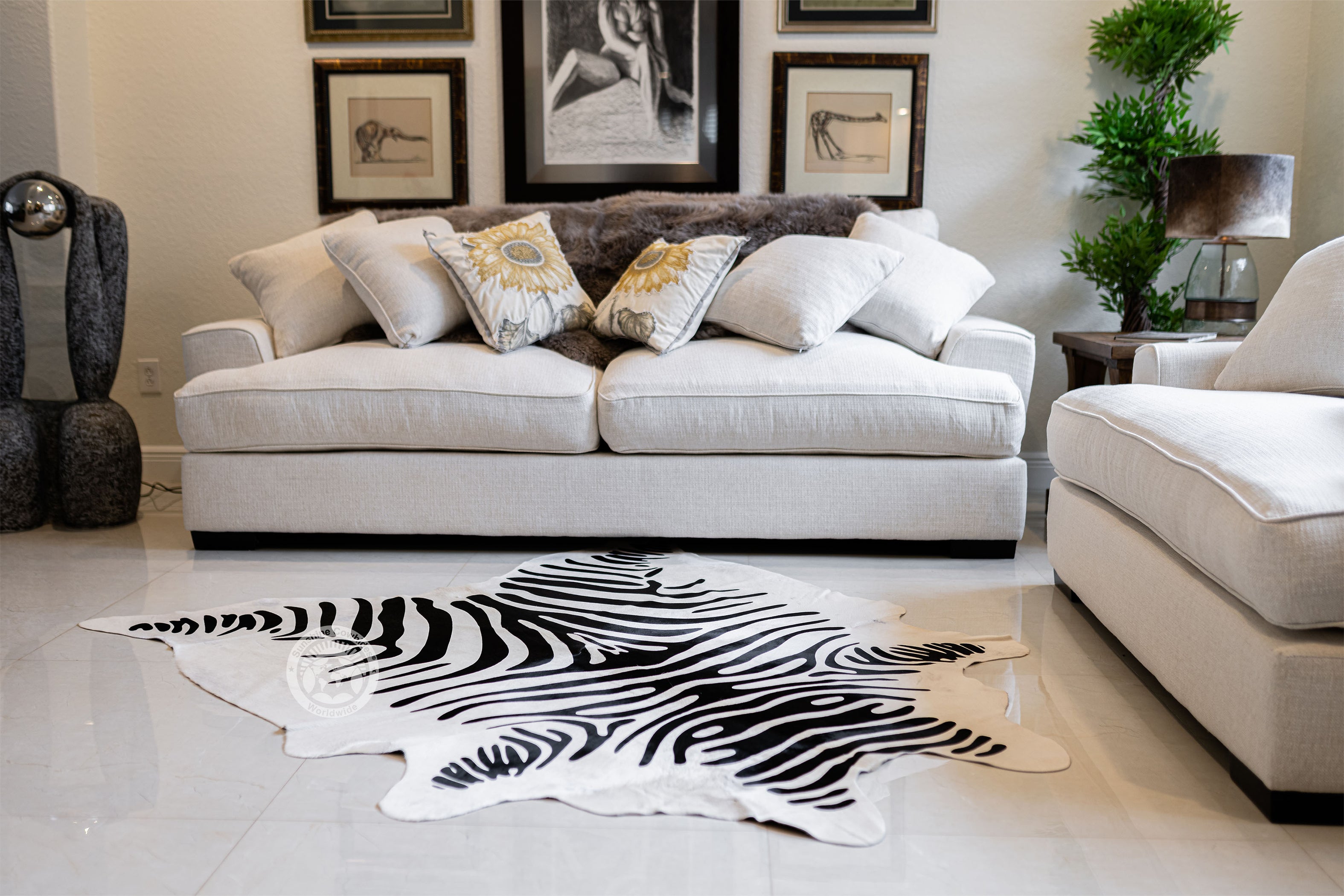 Zebra Black Stripes on Off White Cowhide Rug — Luxury Cowhides