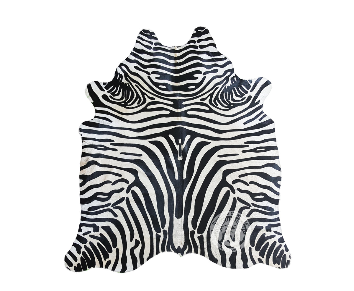 Zebra Black Stripes on Off White Cowhide Rug — Luxury Cowhides