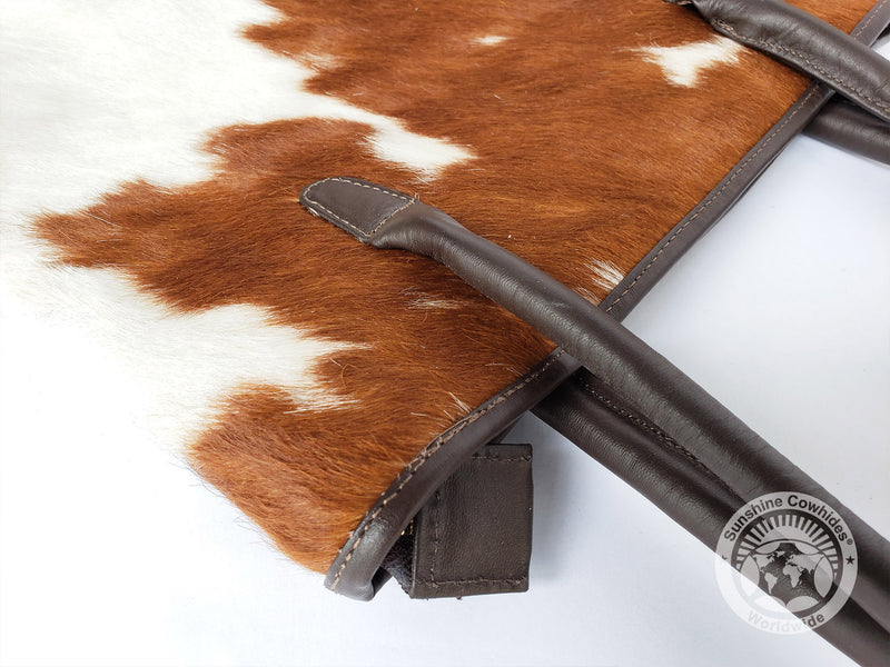 Cowhide Handbag - Brown and White