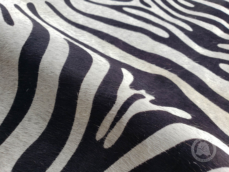 Zebra Black Stripes on Off White Cowhide Rug