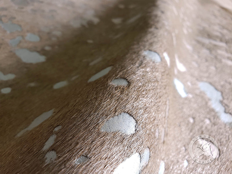 Devore Metallic Silver on Beige Cowhide Rug