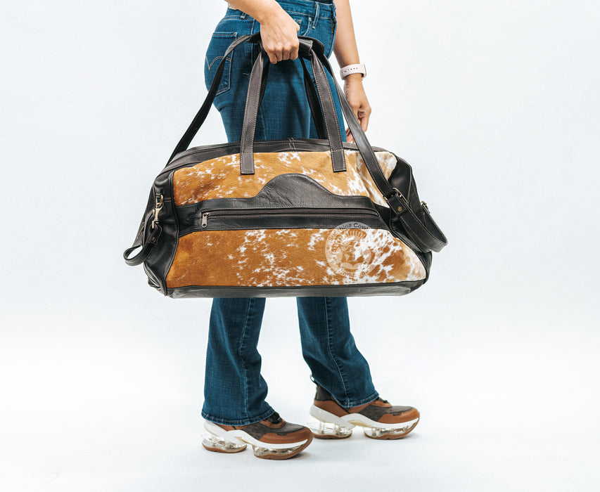 Cowhide Duffle Bag - Salt and Pepper Brown and White